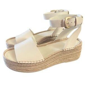 Vince Belisa Leather Wedge Espadrille Platform Sandal In Milk like new size 10